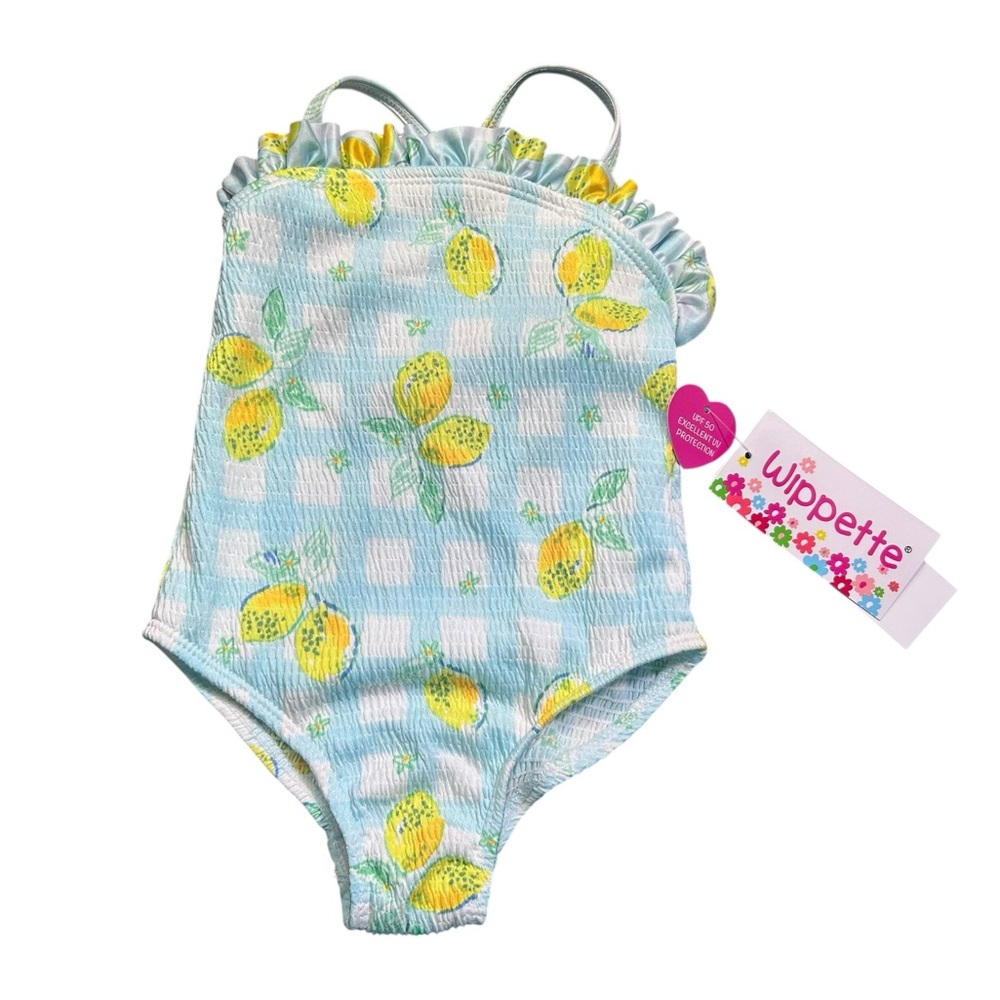 WIPPETTE girls toddler 3T lemons one piece cross back swimsuit NWT